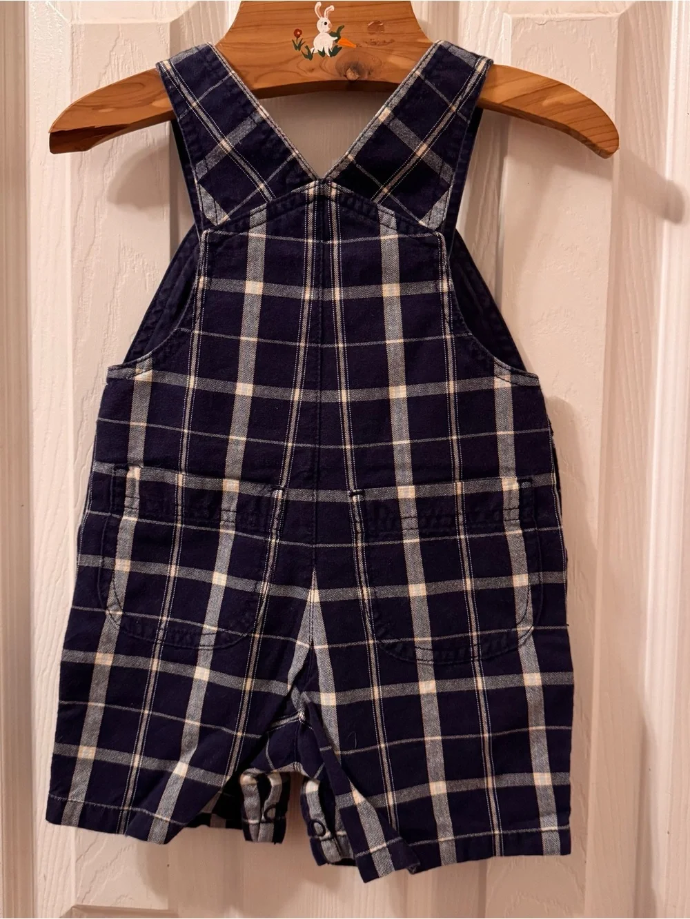 Gymboree Lawn Party Navy Plaid dragonfly frog baby Short Overalls 3-6 months